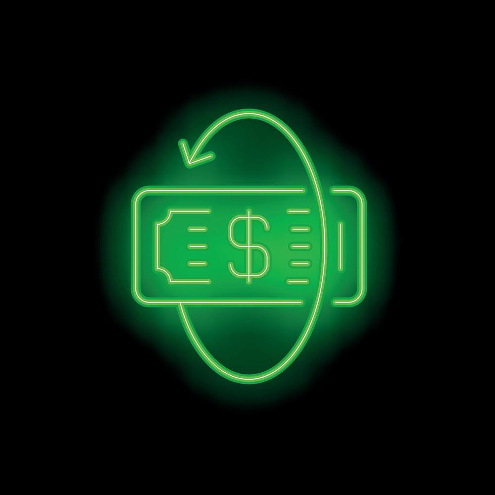 Neon green money back guarantee icon on black background vector