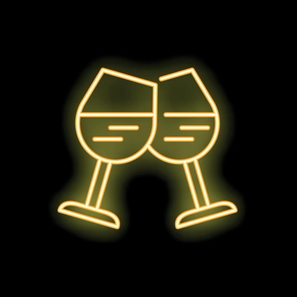 Neon sign of two wine glasses making a toast vector