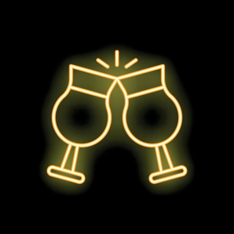 Two sparkling wine glasses making a toast neon sign on black background vector