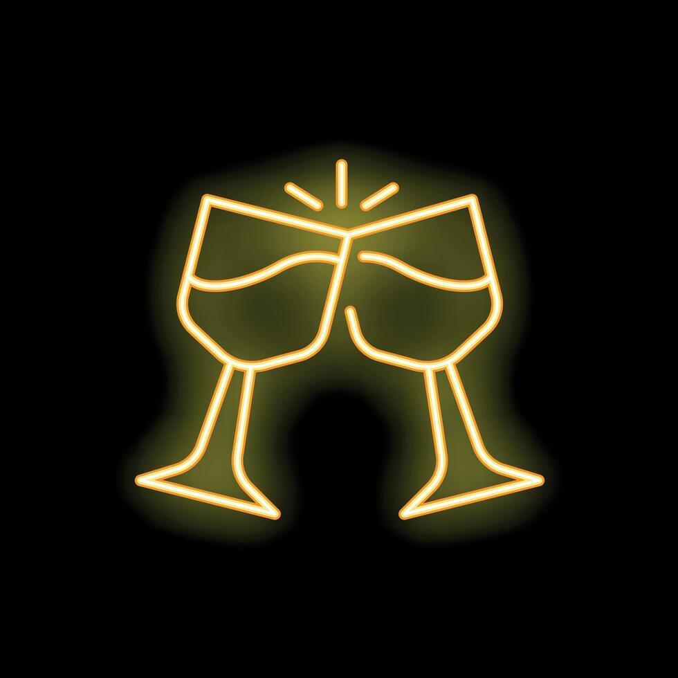 Two wine glasses clinking in neon light style vector