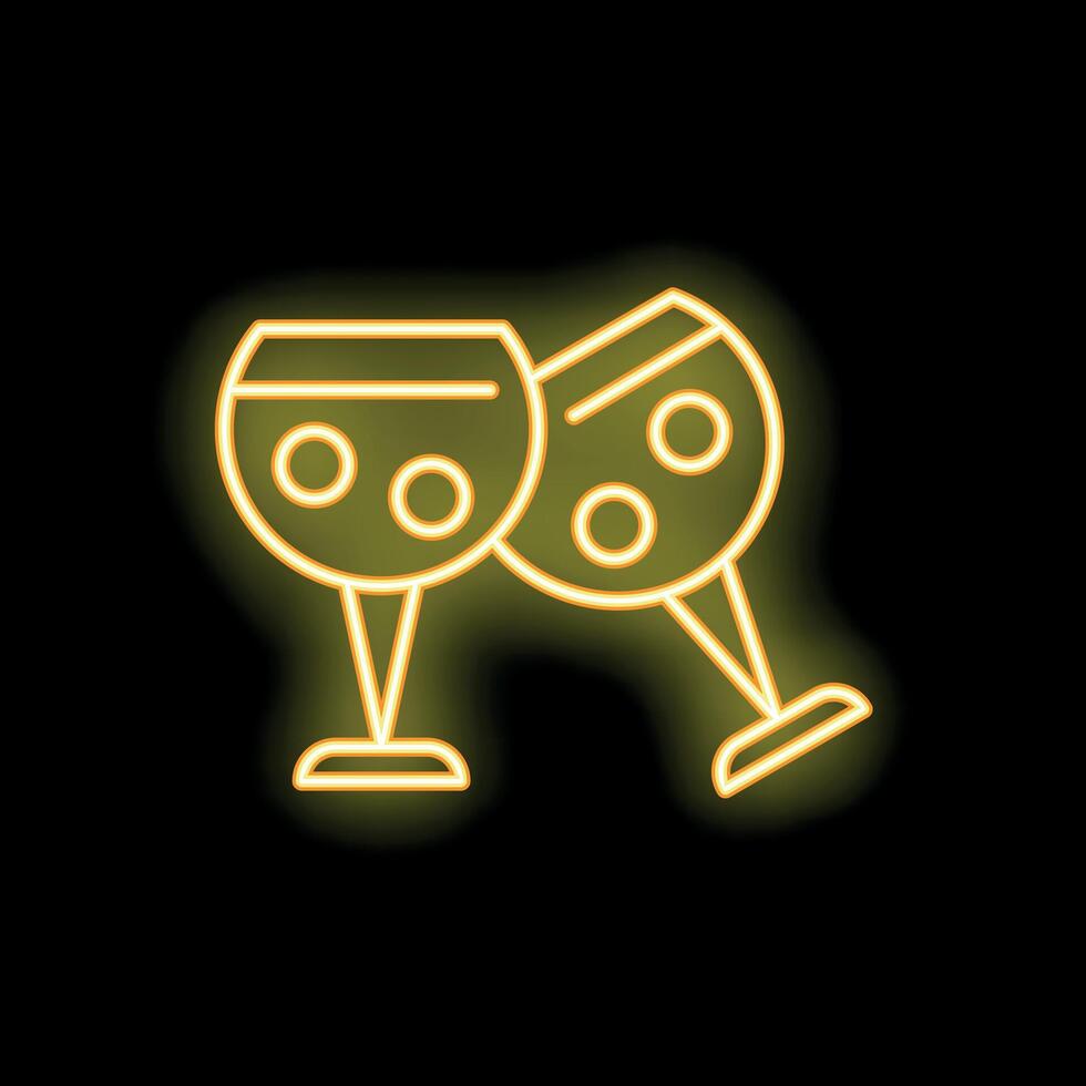 Two neon glowing cocktail glasses clinking on black background vector