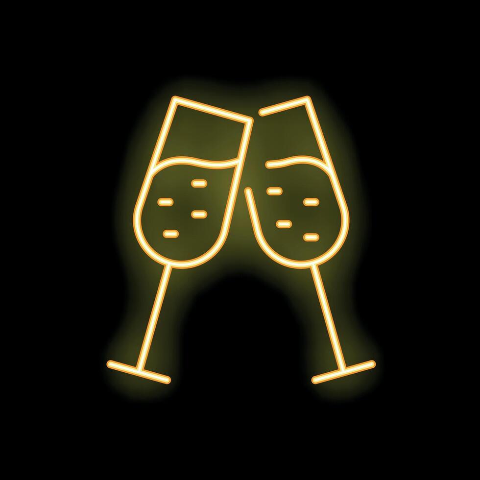 Two sparkling champagne glasses clinking in neon light vector