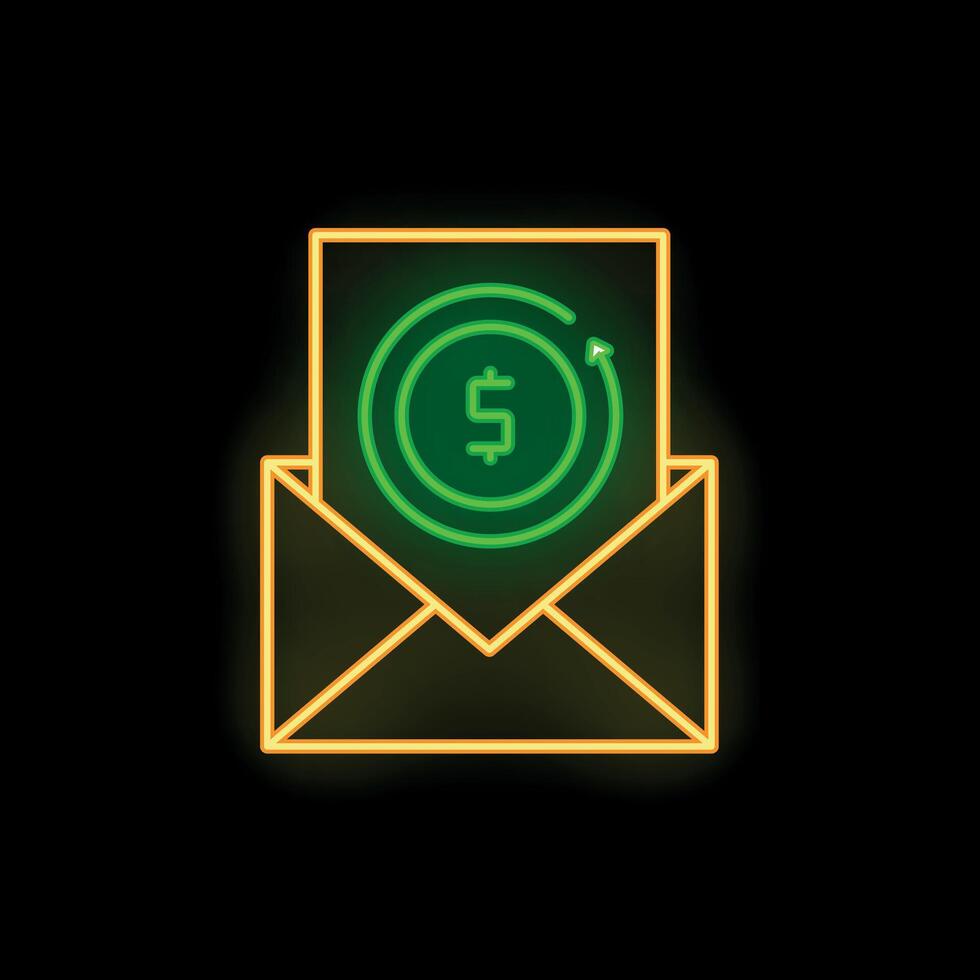 Neon envelope showing rotating dollar sign for online payment vector