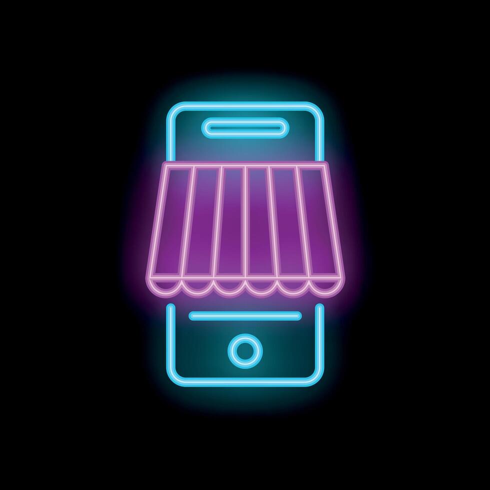 Neon sign representing online shop on smartphone for e commerce vector