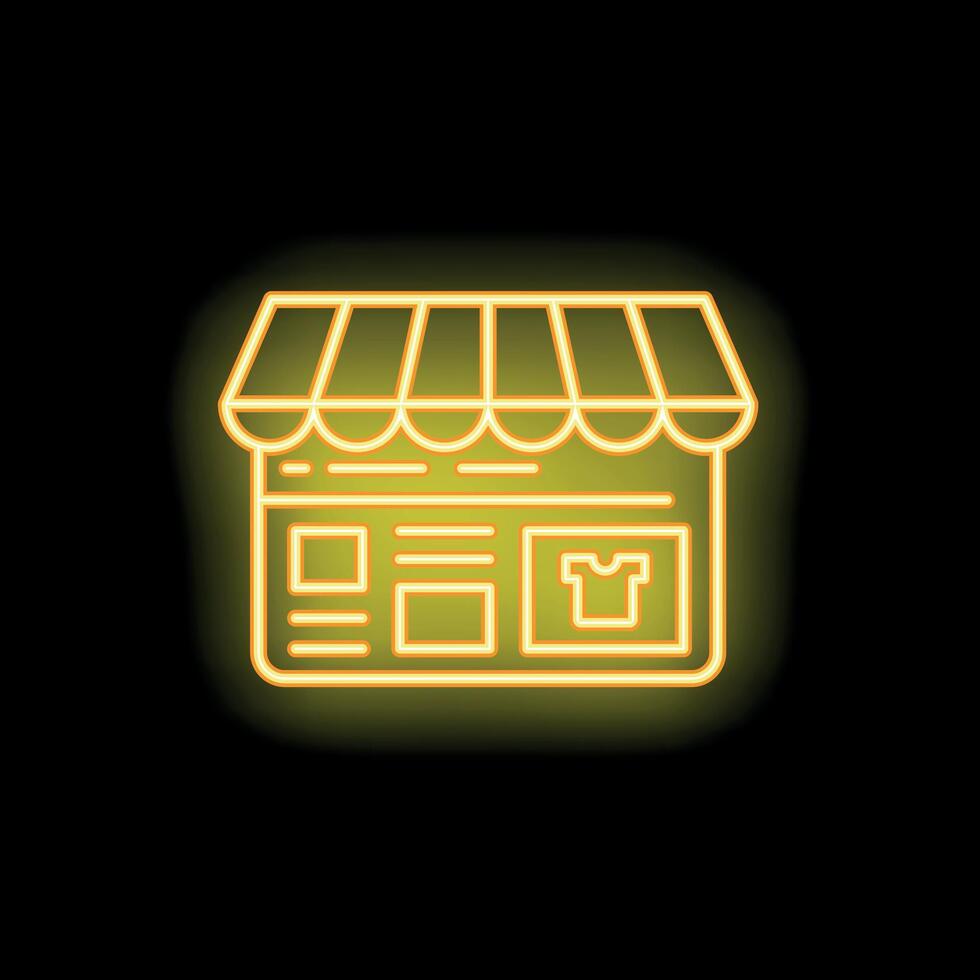 Yellow neon online shop sign with clothes for sale vector