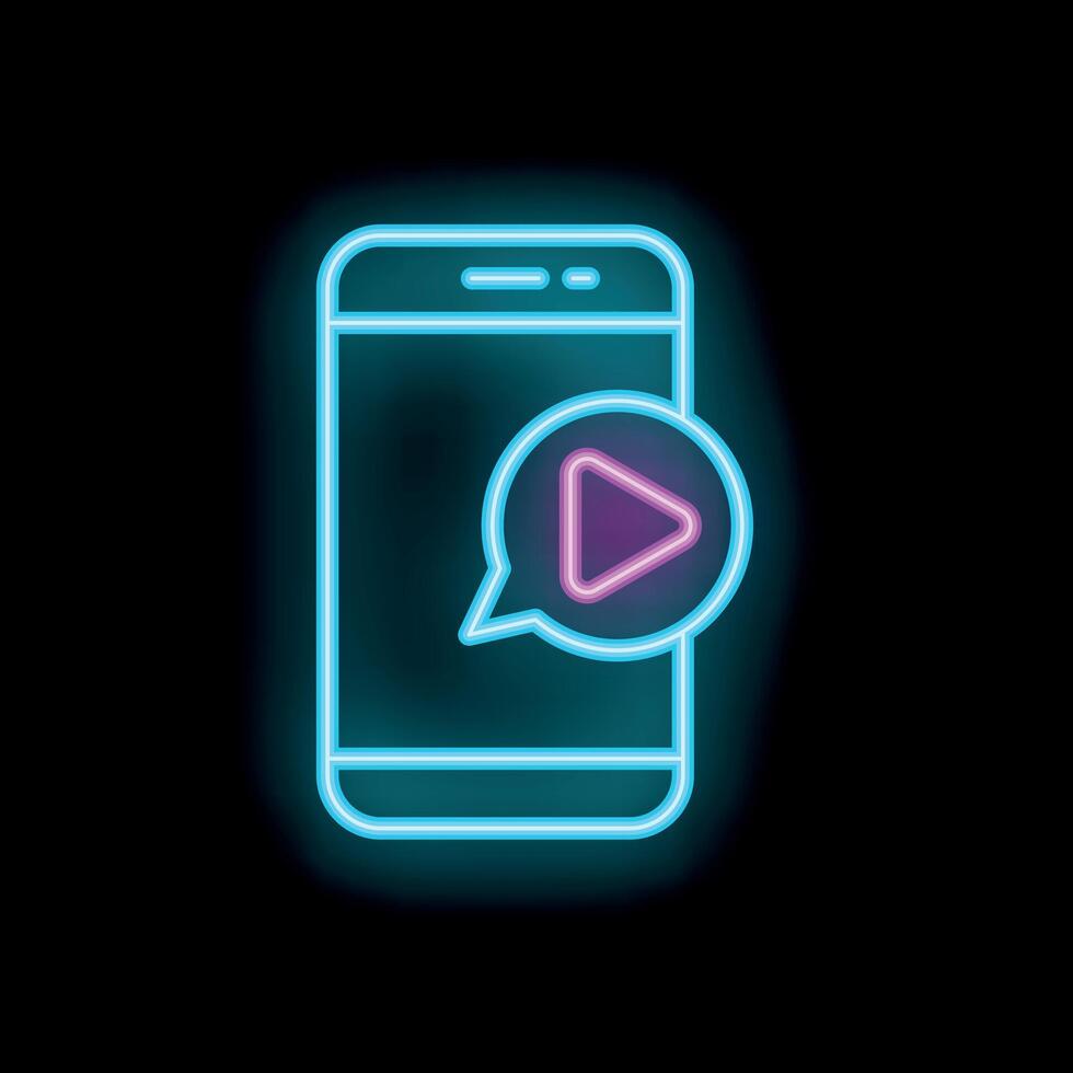 Neon mobile phone showing message notification icon vector