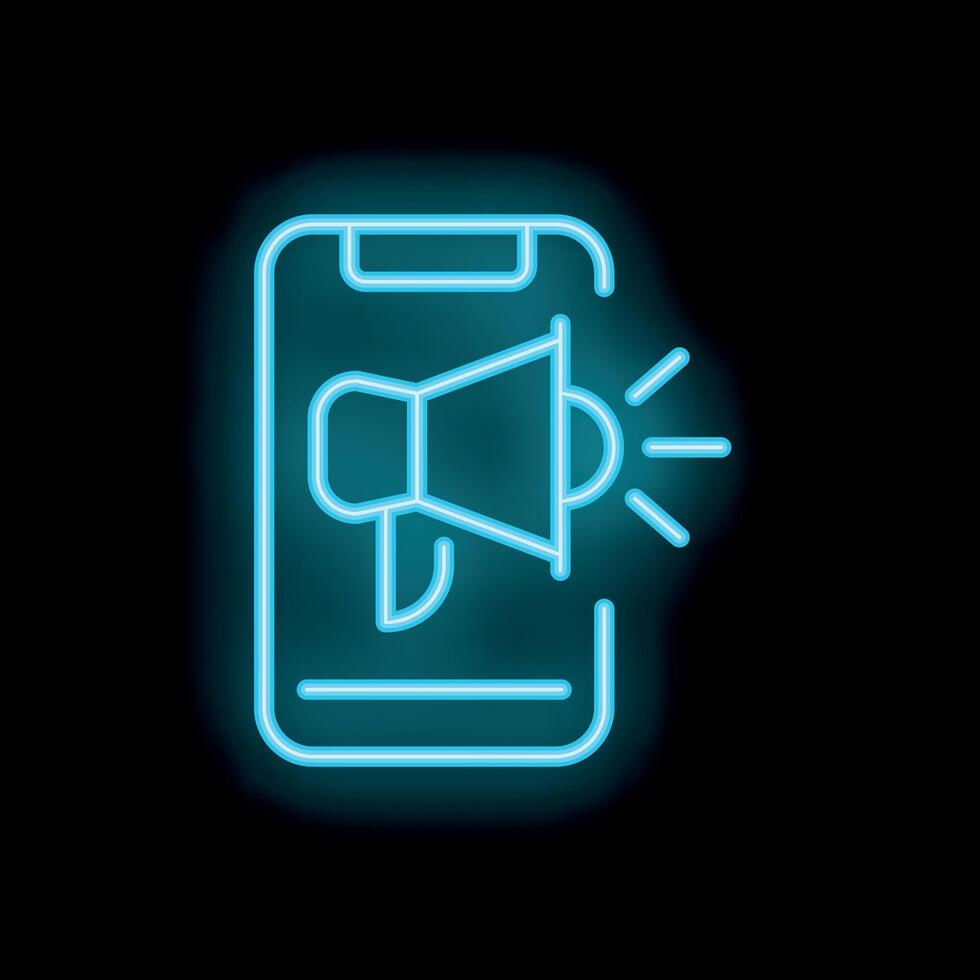 Neon icon of mobile phone showing megaphone announcing big sale vector