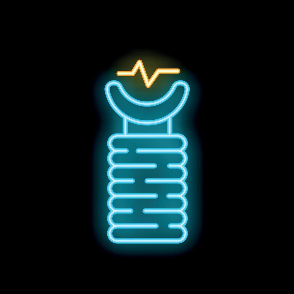 Neon sign of a slinky toy with a heart rate symbol above it on a black background vector