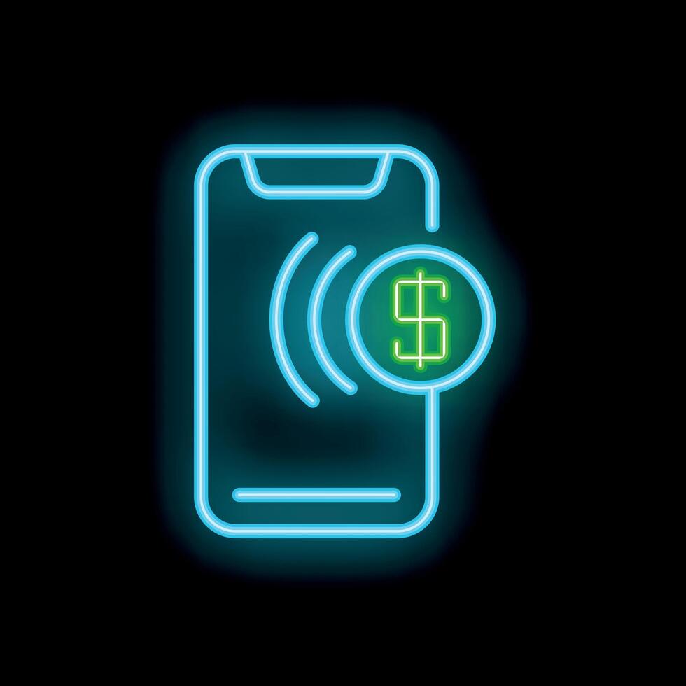 Neon sign representing contactless payment system with smartphone vector