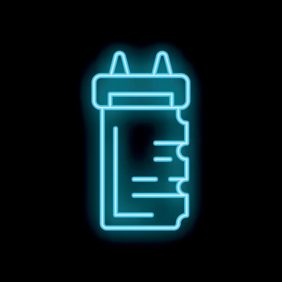 Glowing neon blue torn ticket icon on black background vector