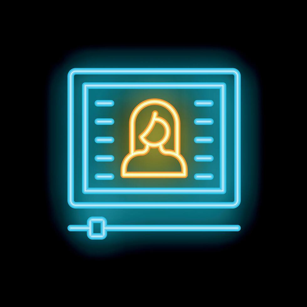 Neon icon of a woman being interviewed for a job vector