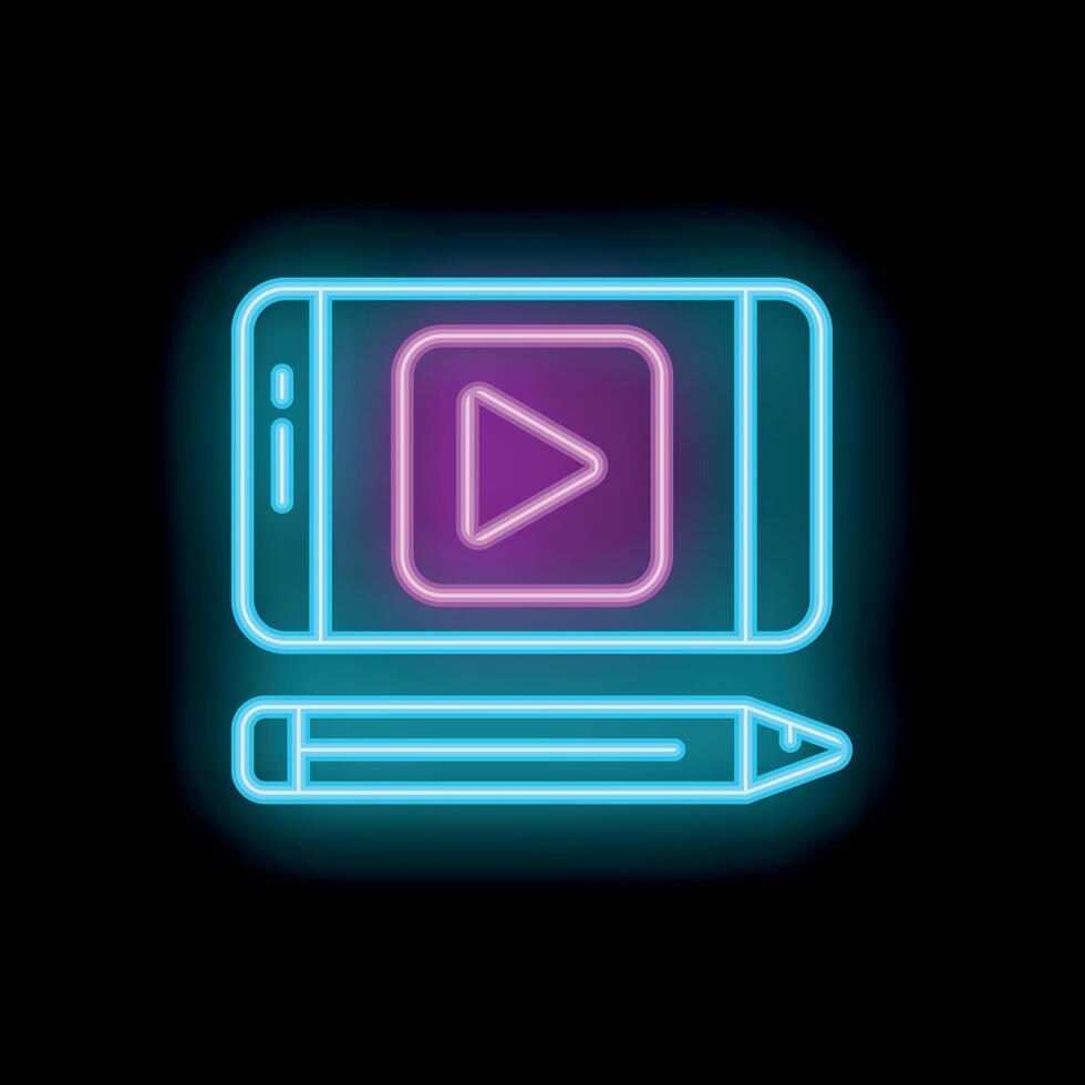 Neon icon of smartphone showing play button and pencil representing online education vector