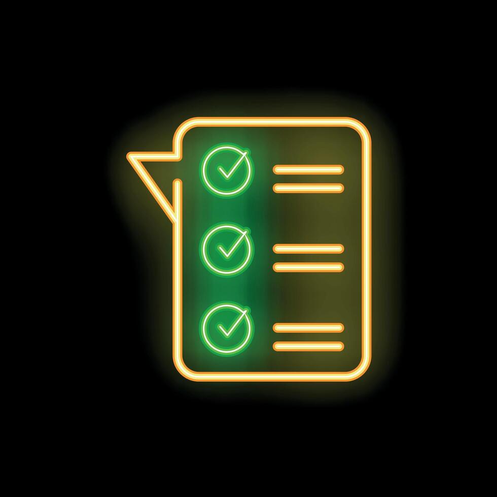 Neon sign showing a checklist with all items checked off vector