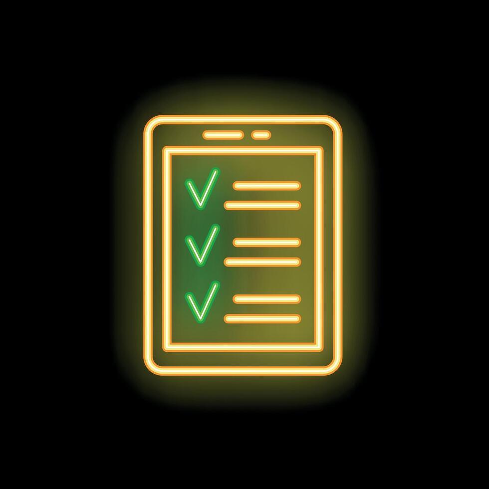 Neon check list on smartphone screen on black background vector