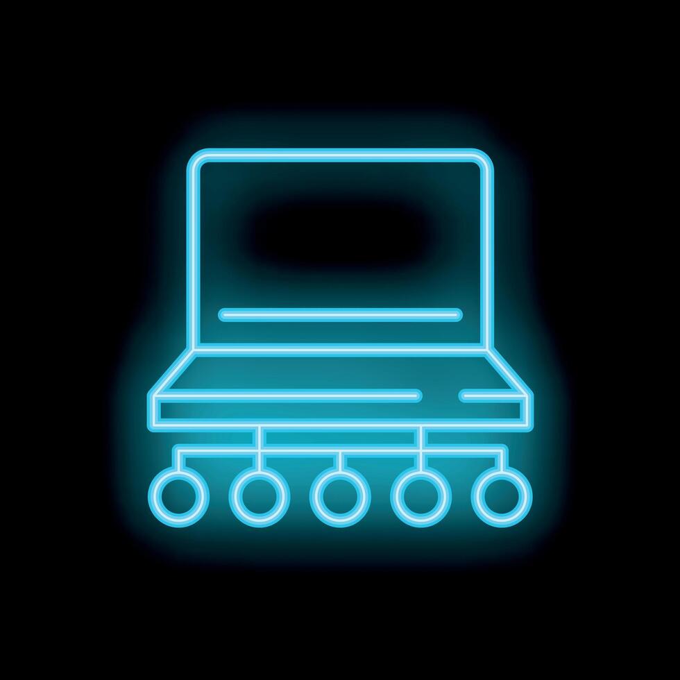 Neon blue laptop illustrating concept of computer network vector