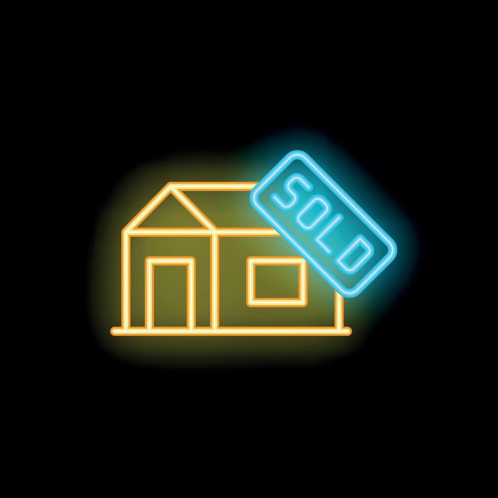 Neon sign showing a house being sold with a sold sign vector