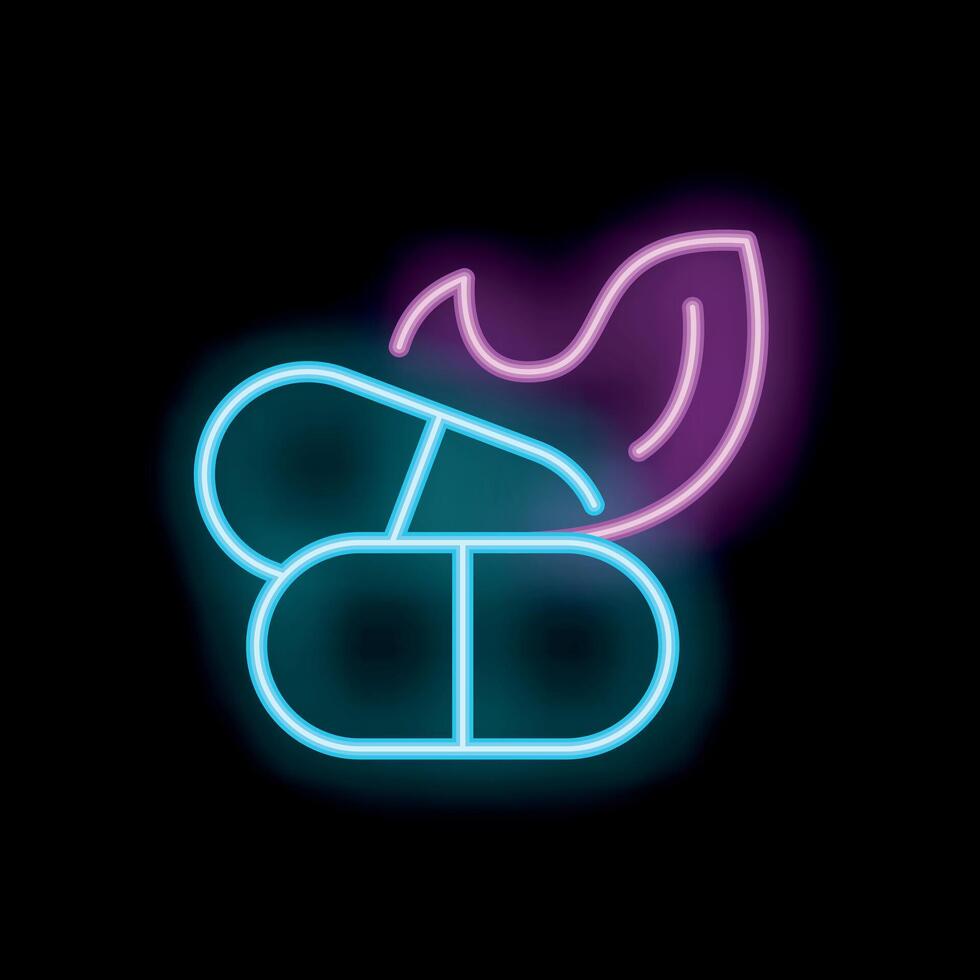Neon style icon of pills catching fire representing drug addiction and its dangers vector