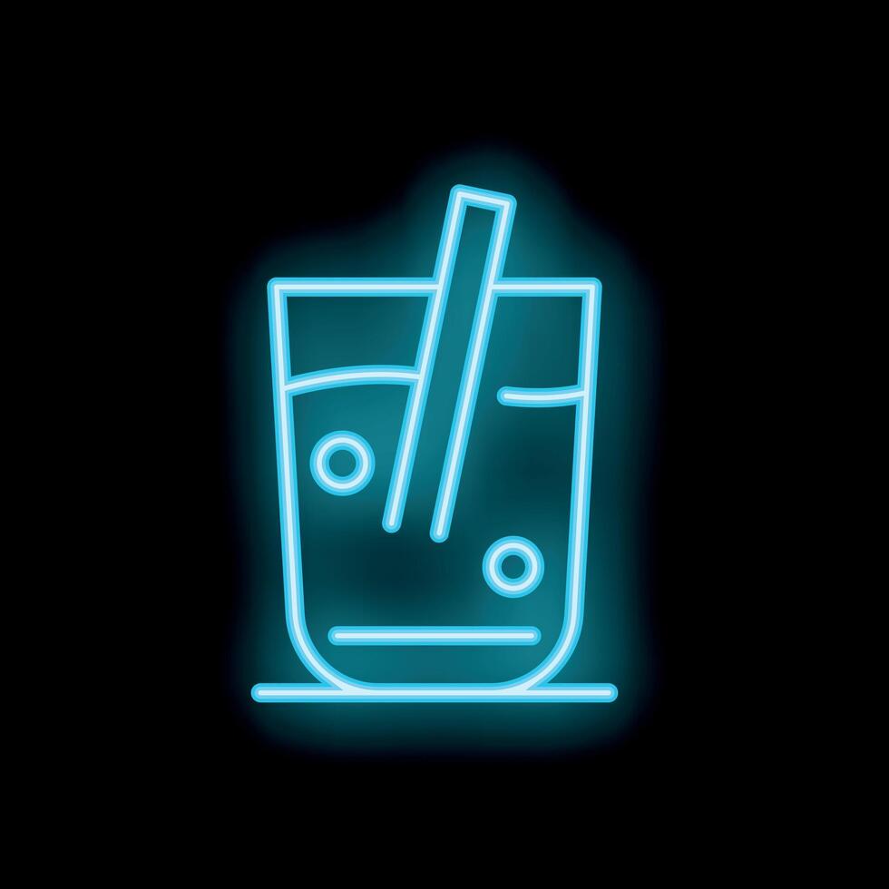 Blue neon sign of a refreshing drink with bubbles and straw on black background vector