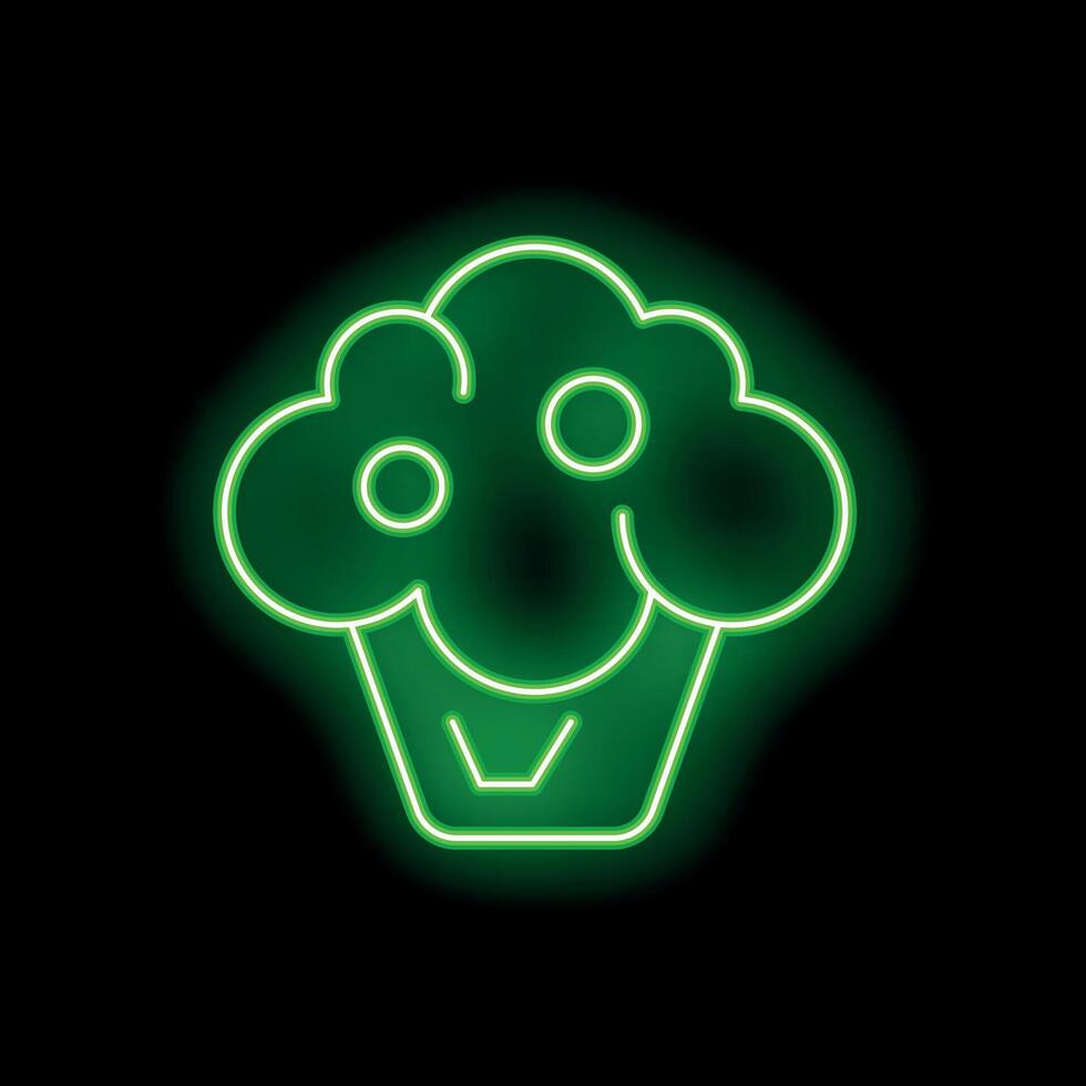 Green neon sign showing a cupcake on a black background vector