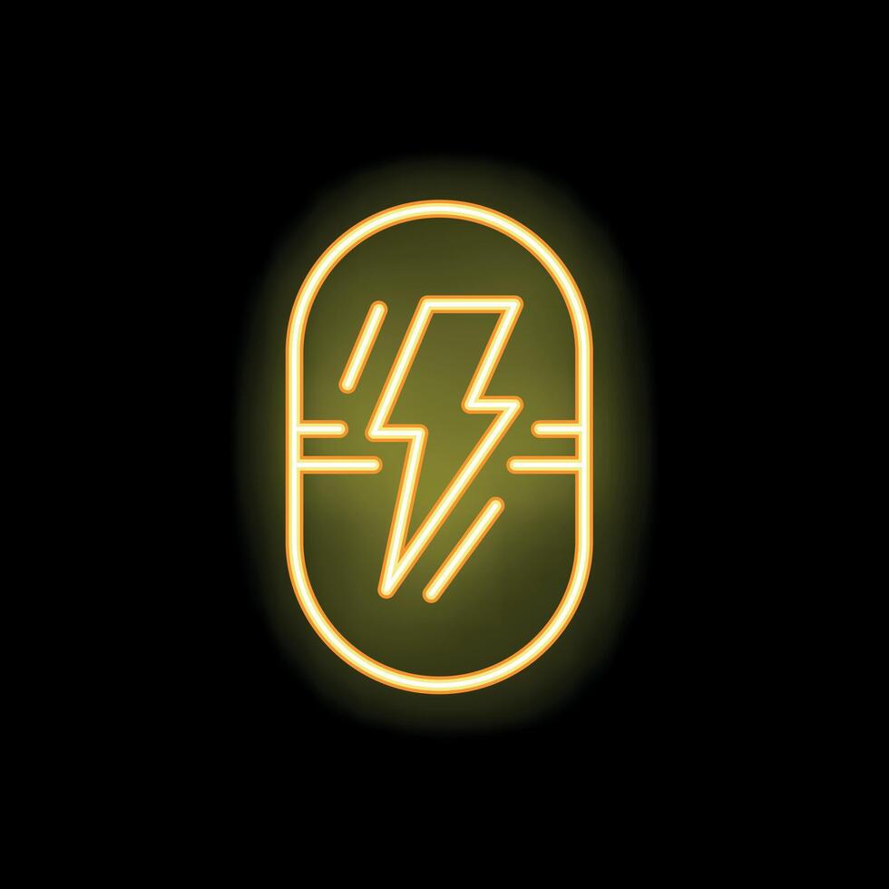 Neon sign of capsule with lightning bolt on black background vector
