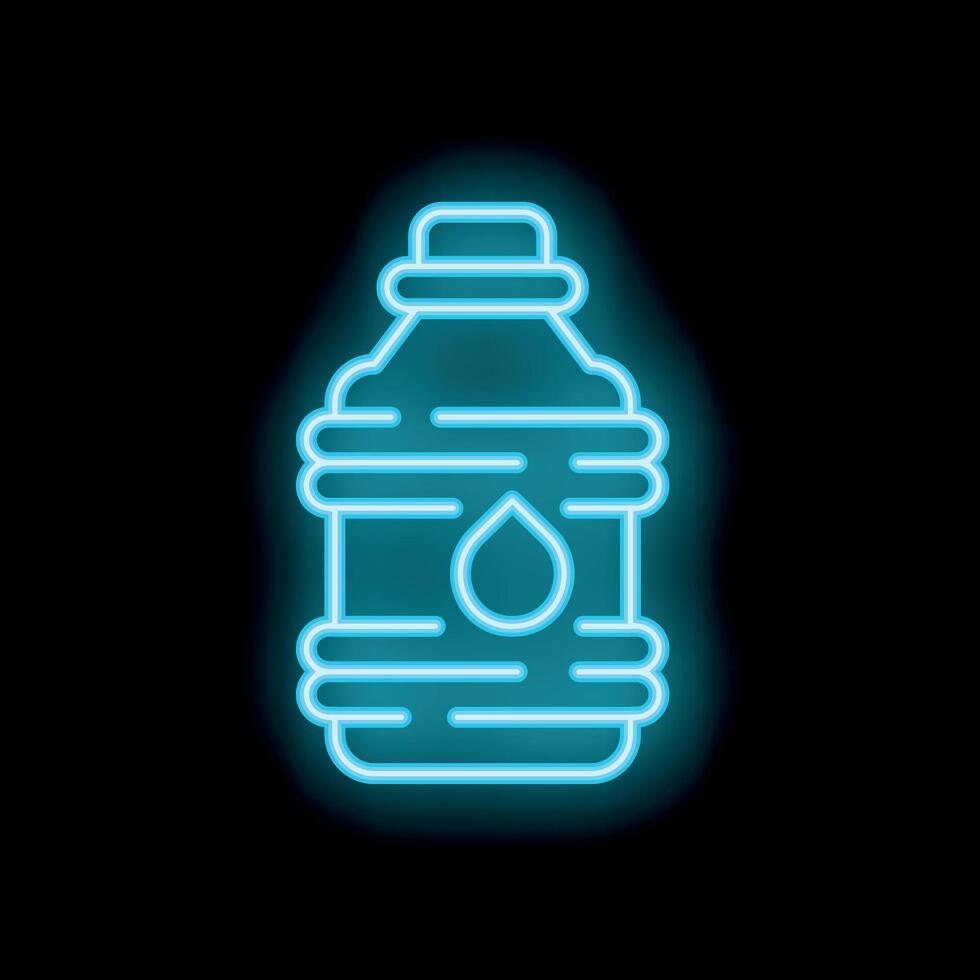 Blue neon sign of a reusable water bottle on a black background vector