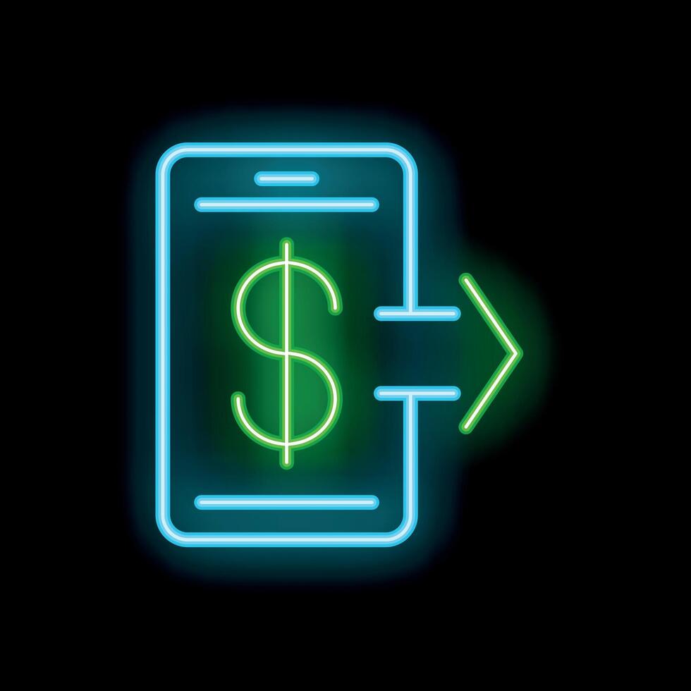 Neon style icon showing smartphone sending money online vector