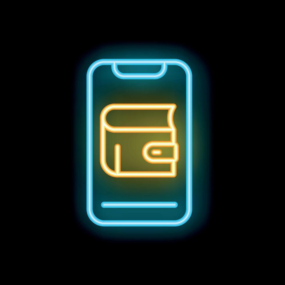 Neon sign of mobile phone showing digital wallet for online payment vector