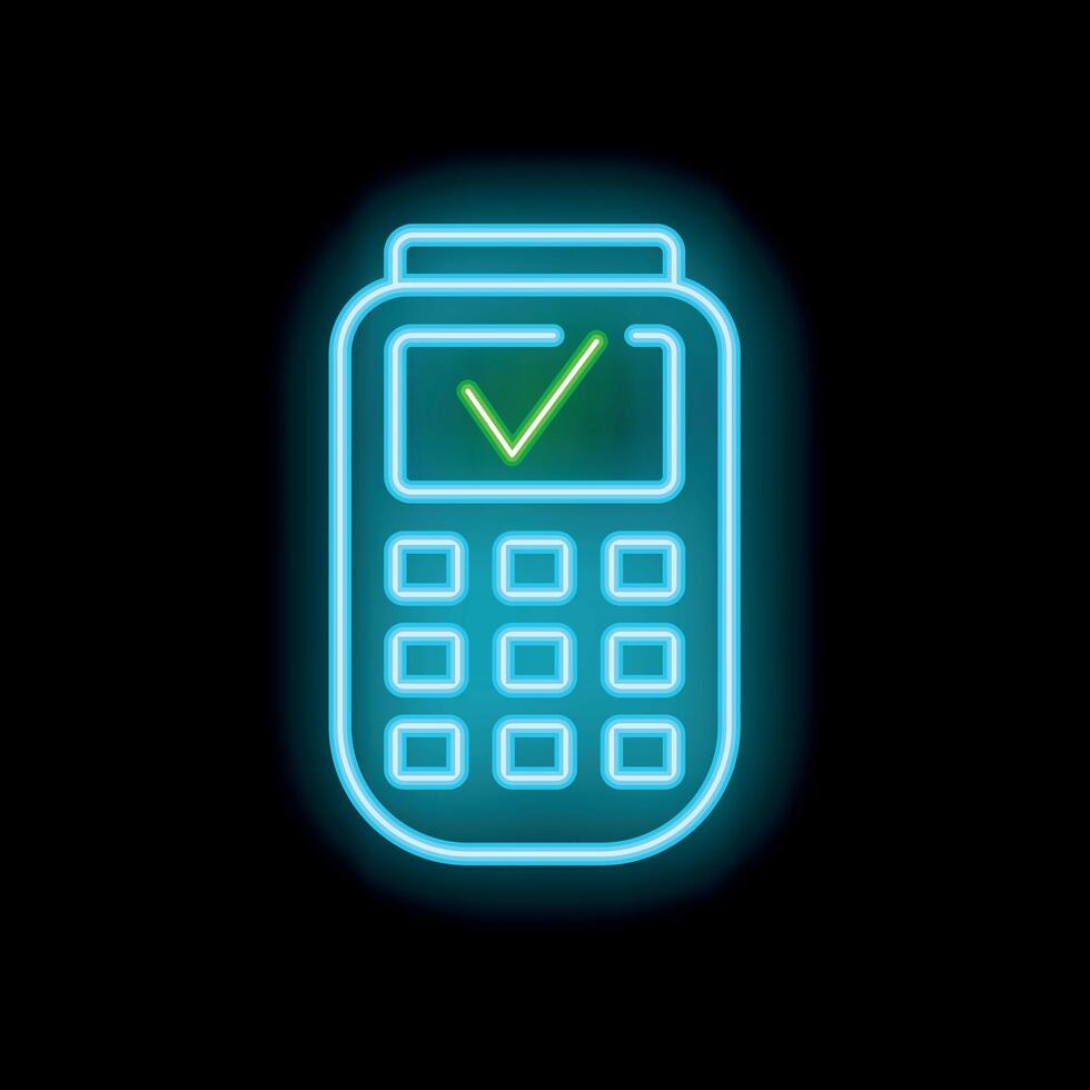 Neon sign showing a pos terminal accepting payment with a green check mark vector