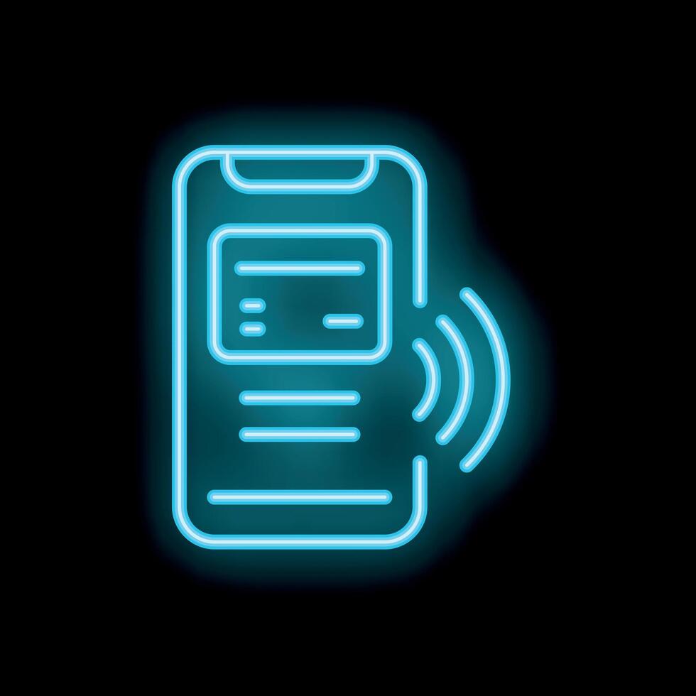 Smartphone showing nfc payment system neon sign on black background vector