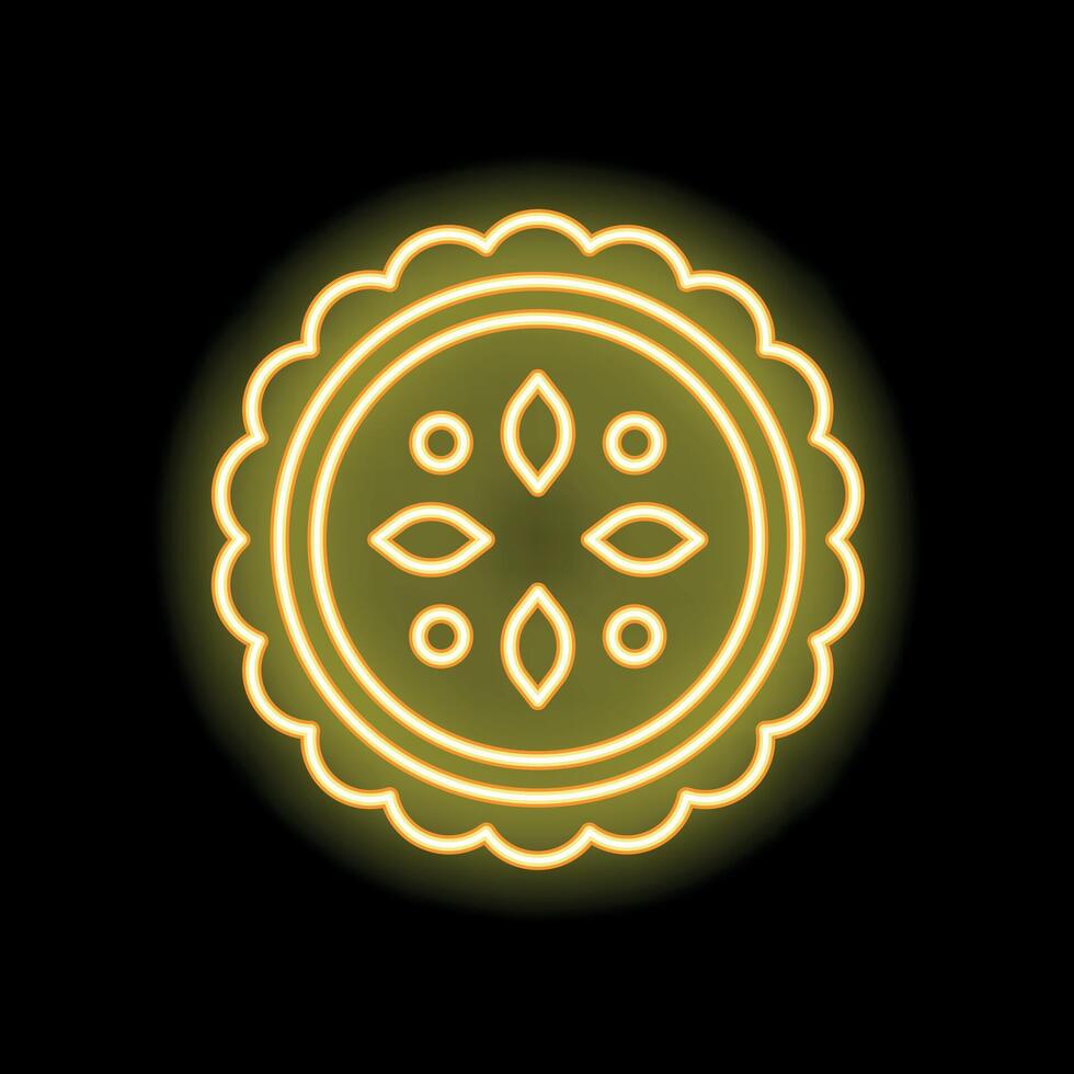 Glowing neon sign depicting a pie with a decorative crust on a black background vector