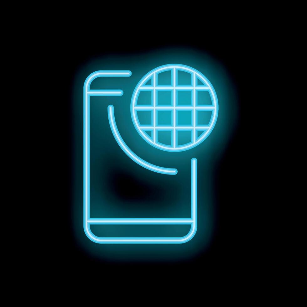 Neon sign of smartphone with globe showing concept of global network connection vector