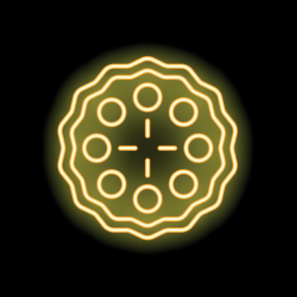 Yellow neon sign of revolver cylinder with bullets on black background vector