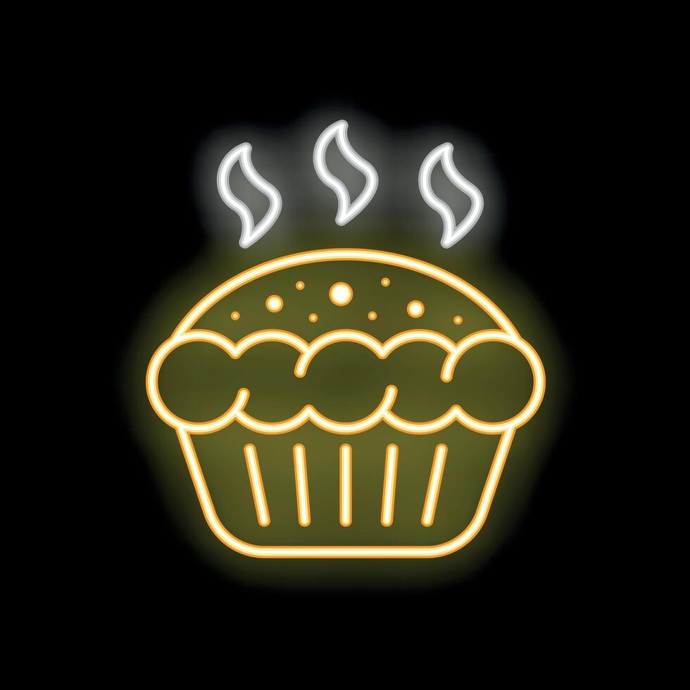 Freshly baked muffin steaming in neon light illustration vector
