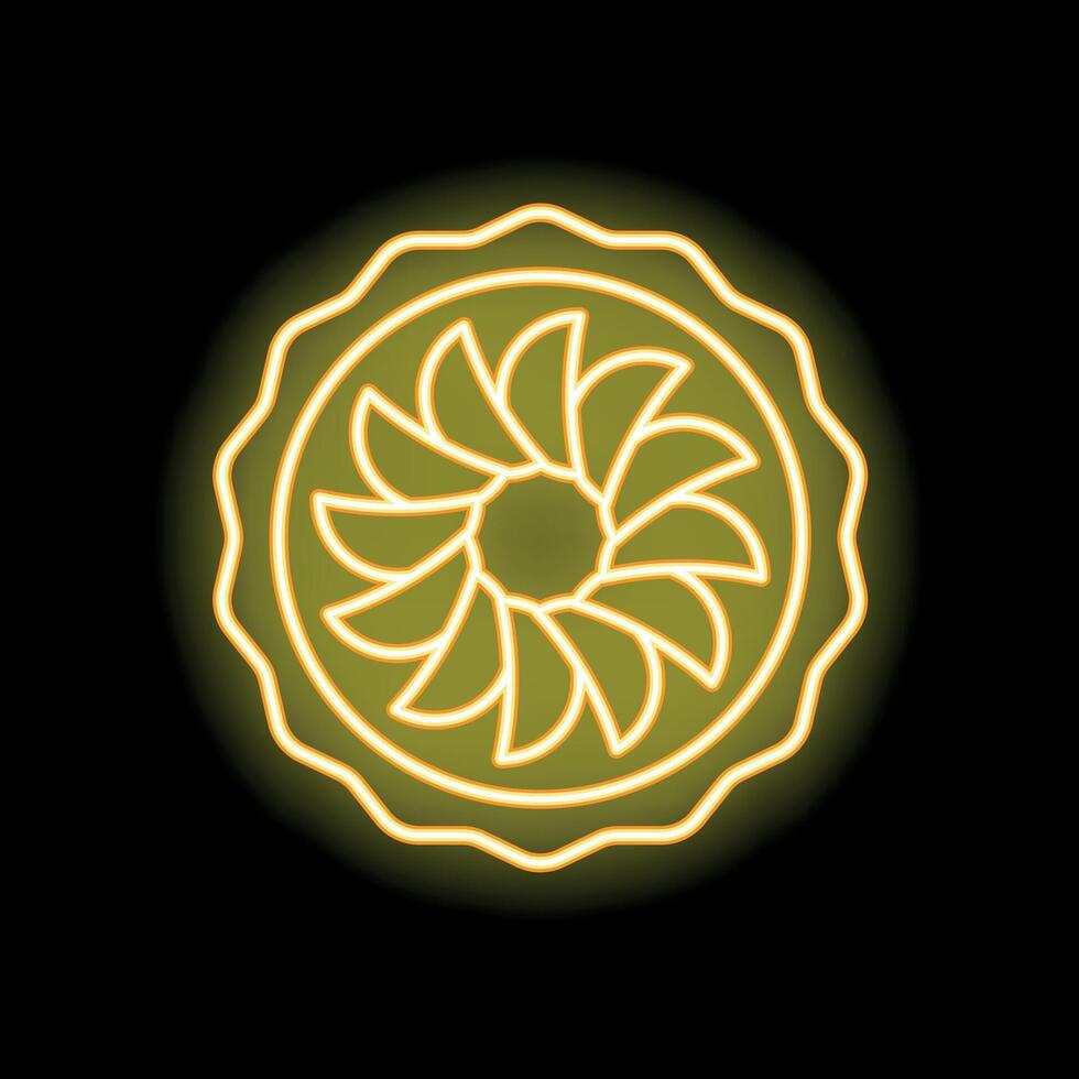Yellow neon sign of rotating turbine blades on a black background vector