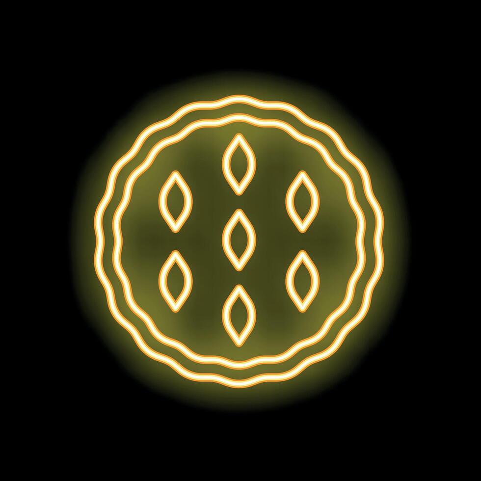 Yellow neon sign of a pie with a dark background vector