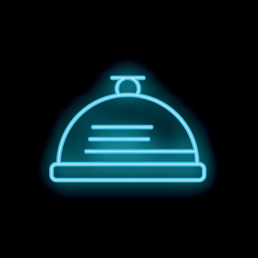 Blue neon glowing service bell icon illuminating the dark background vector