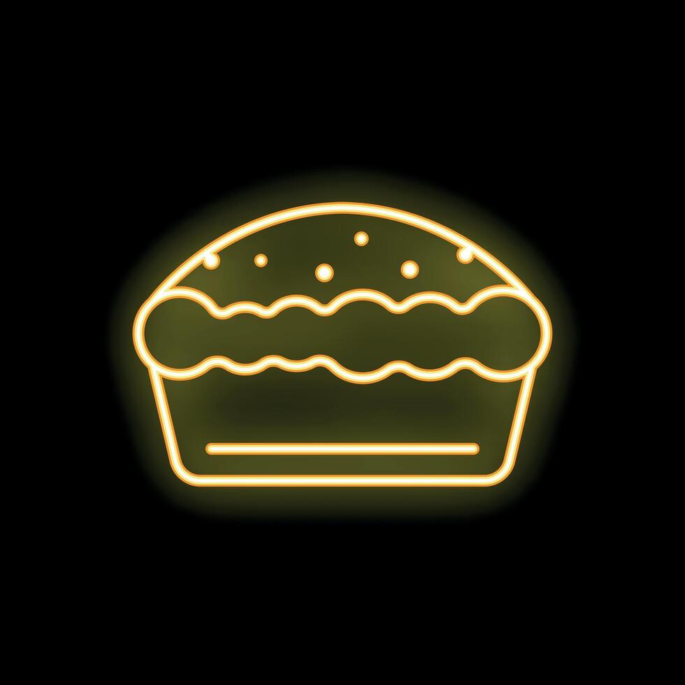Neon sign of pie with filling and crumb topping glowing yellow vector