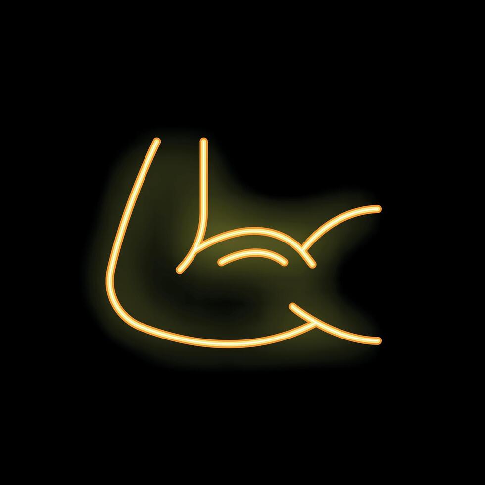 Neon sign showing flexing biceps muscle icon vector