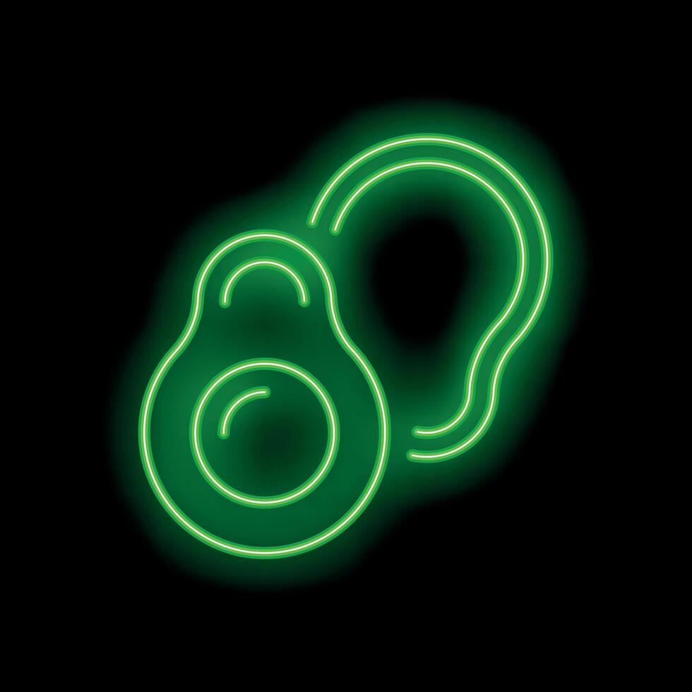 Green neon sign showing a sliced avocado on a black background vector