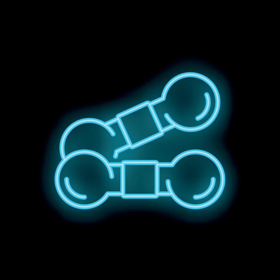 Neon fitness dumbbells glowing on dark background vector