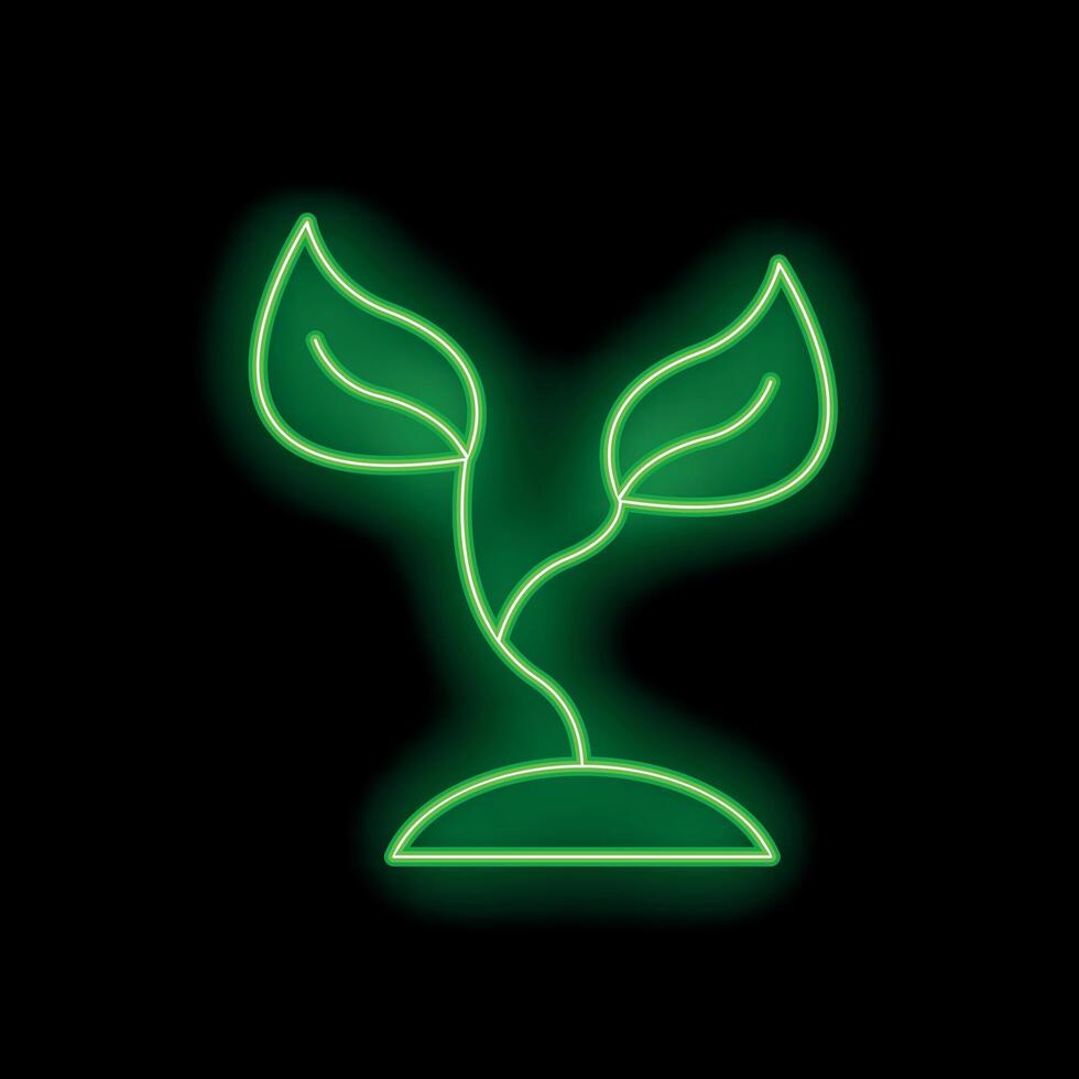 Green neon sign of plant growing from ground vector