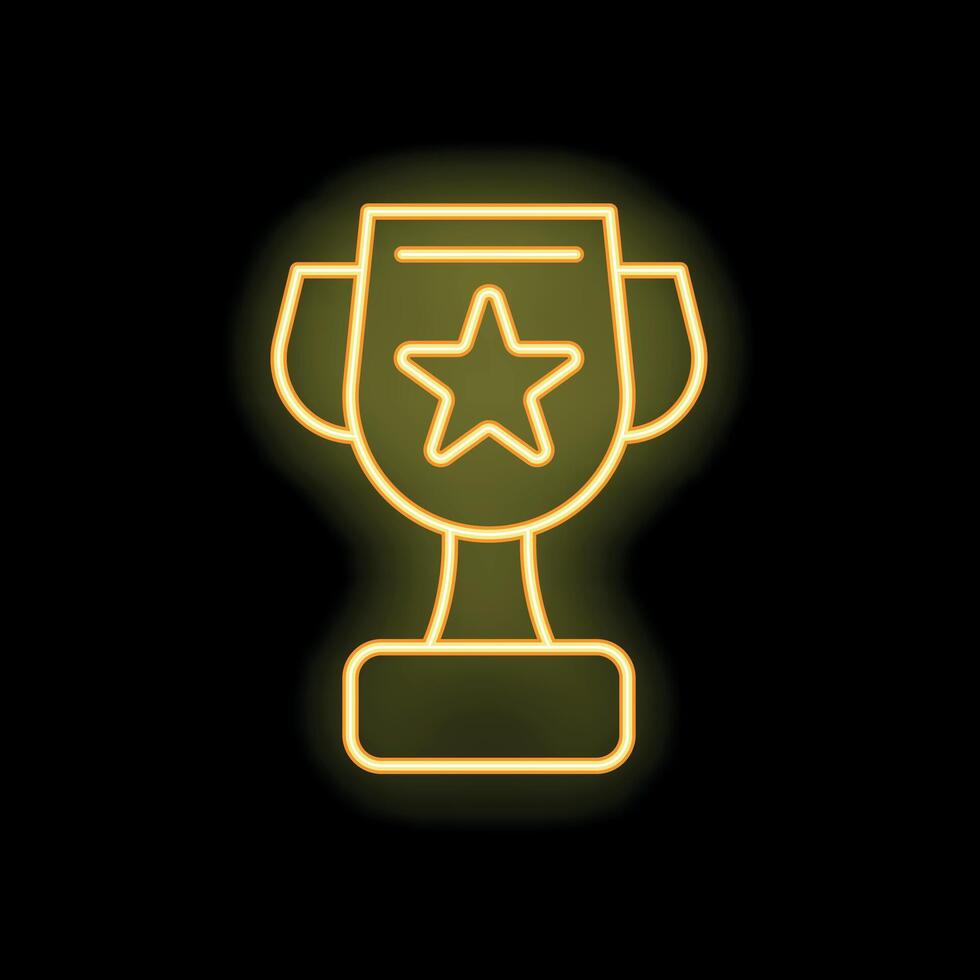 Golden neon icon of a trophy cup with a star, shining on a black background vector