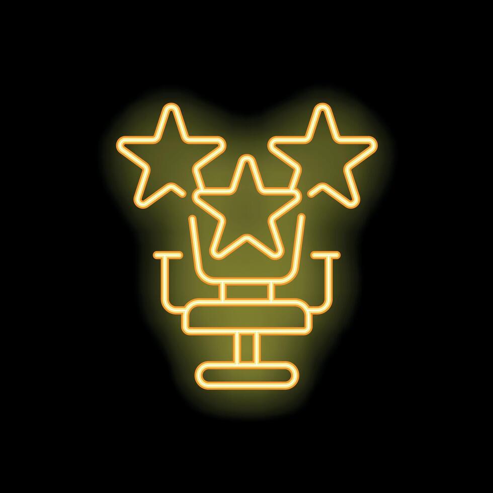 Neon icon of office chair with three stars representing success and achievement vector