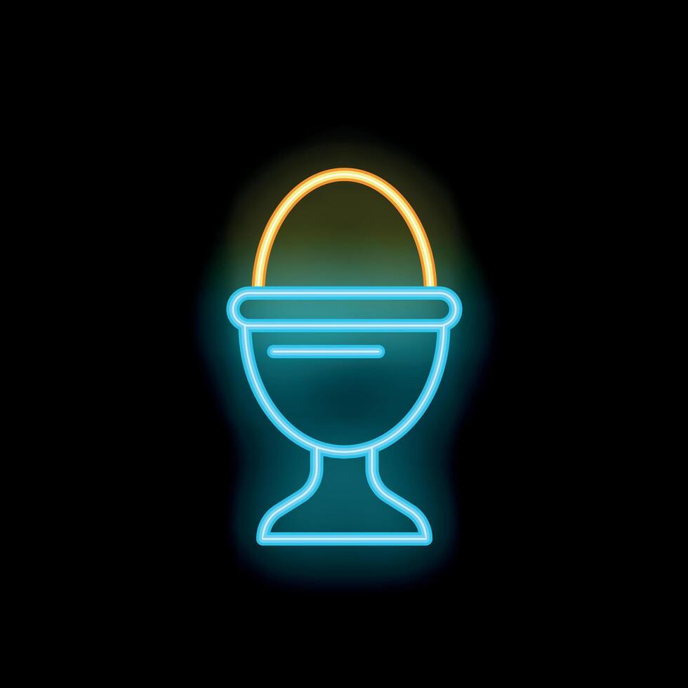 Neon icon of egg in egg cup glowing on black background vector