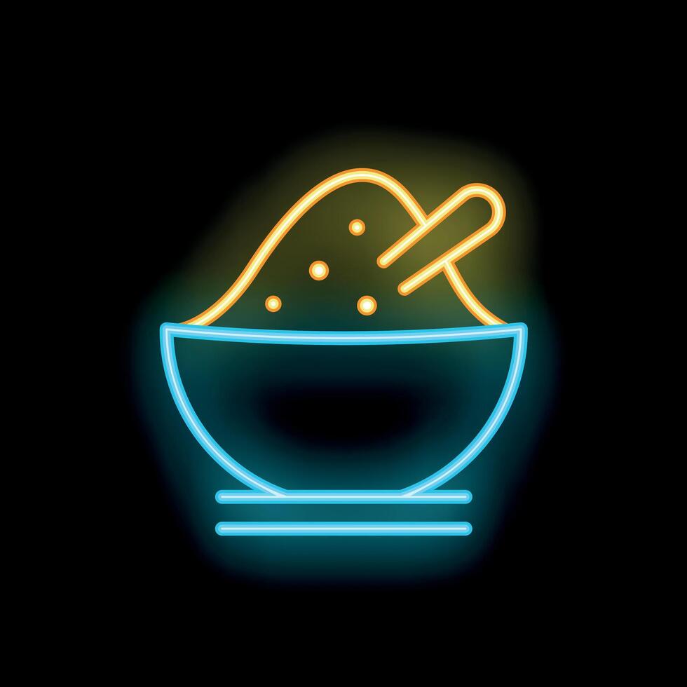 Neon sign of a bowl with food and chopsticks representing asian cuisine vector