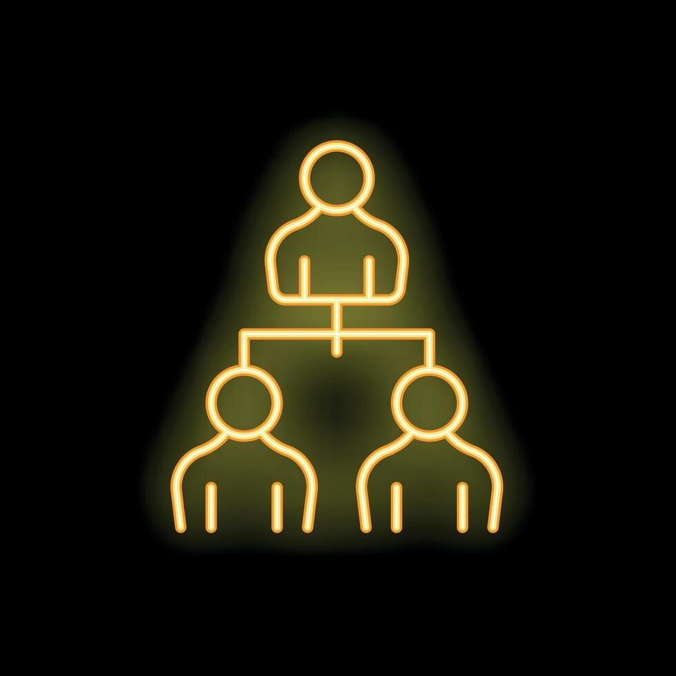 Neon icon of a manager leading two employees in an organization chart vector