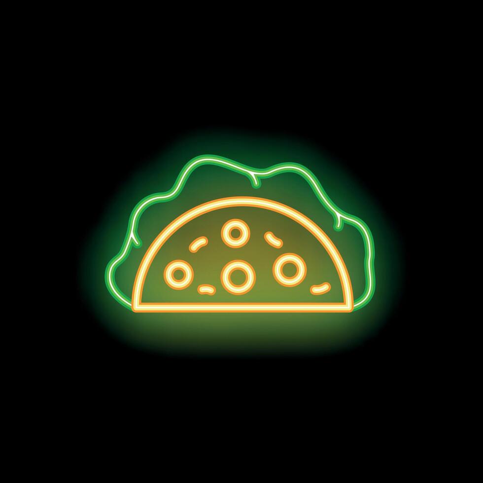 Green and yellow neon taco shining in the dark vector