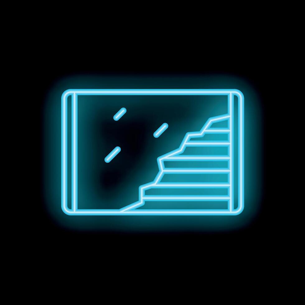 Neon blue glowing stairs in mountains on black background vector