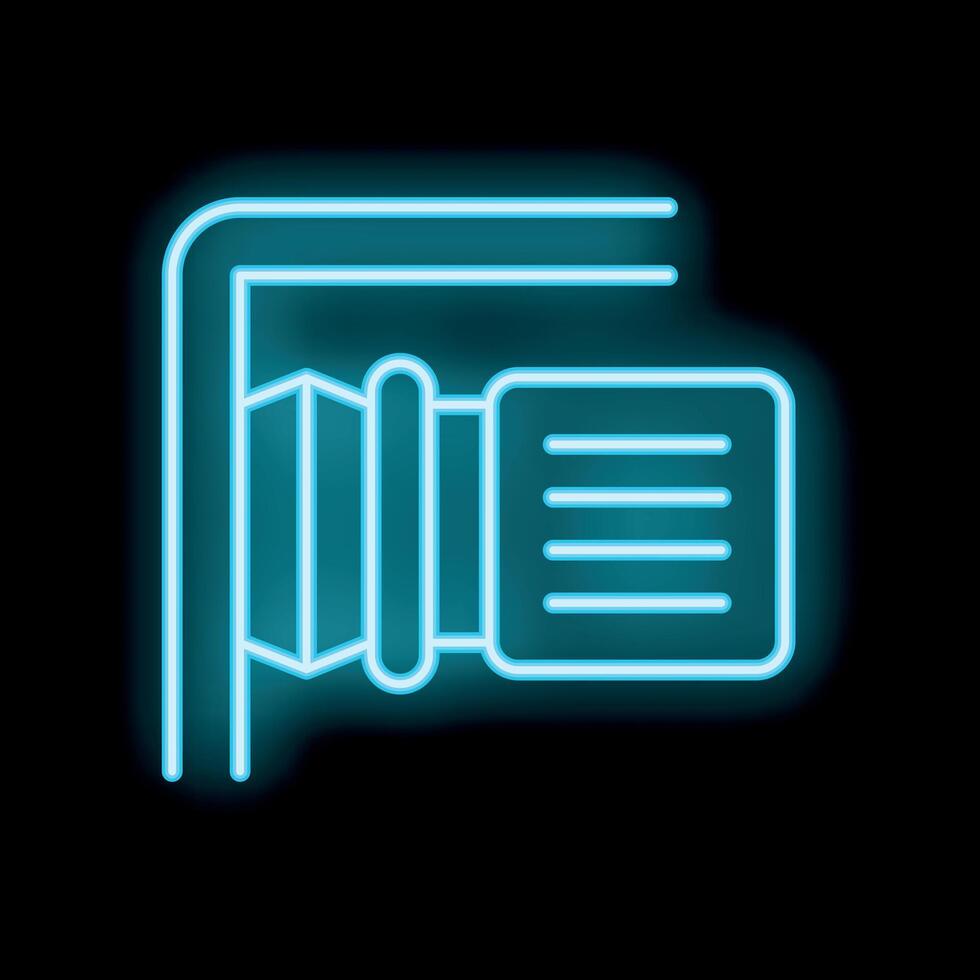 Neon blue icon of a professional camera mounted on a wall bracket vector