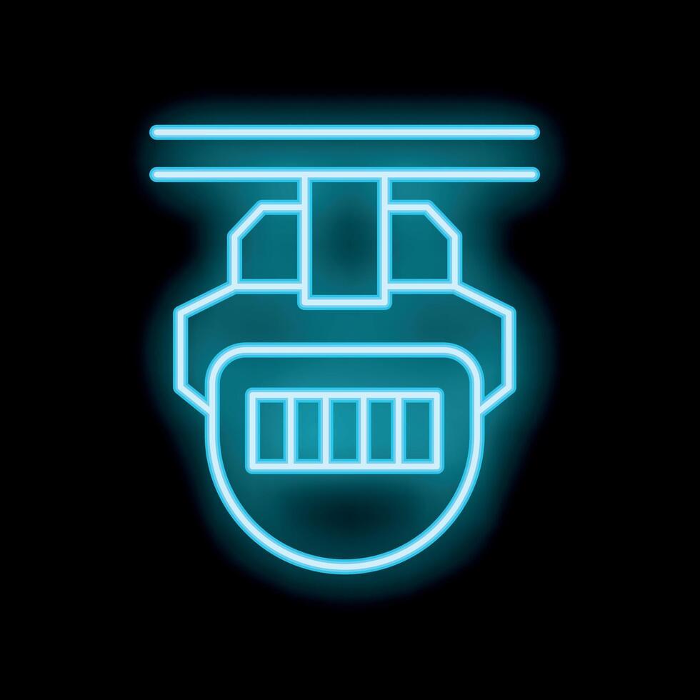 Neon icon of a monorail train approaching a station on black background vector